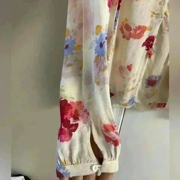 Lucky brand blouse pop over 1/4 button up semi sheer floral boho. Small - Picture 3 of 7